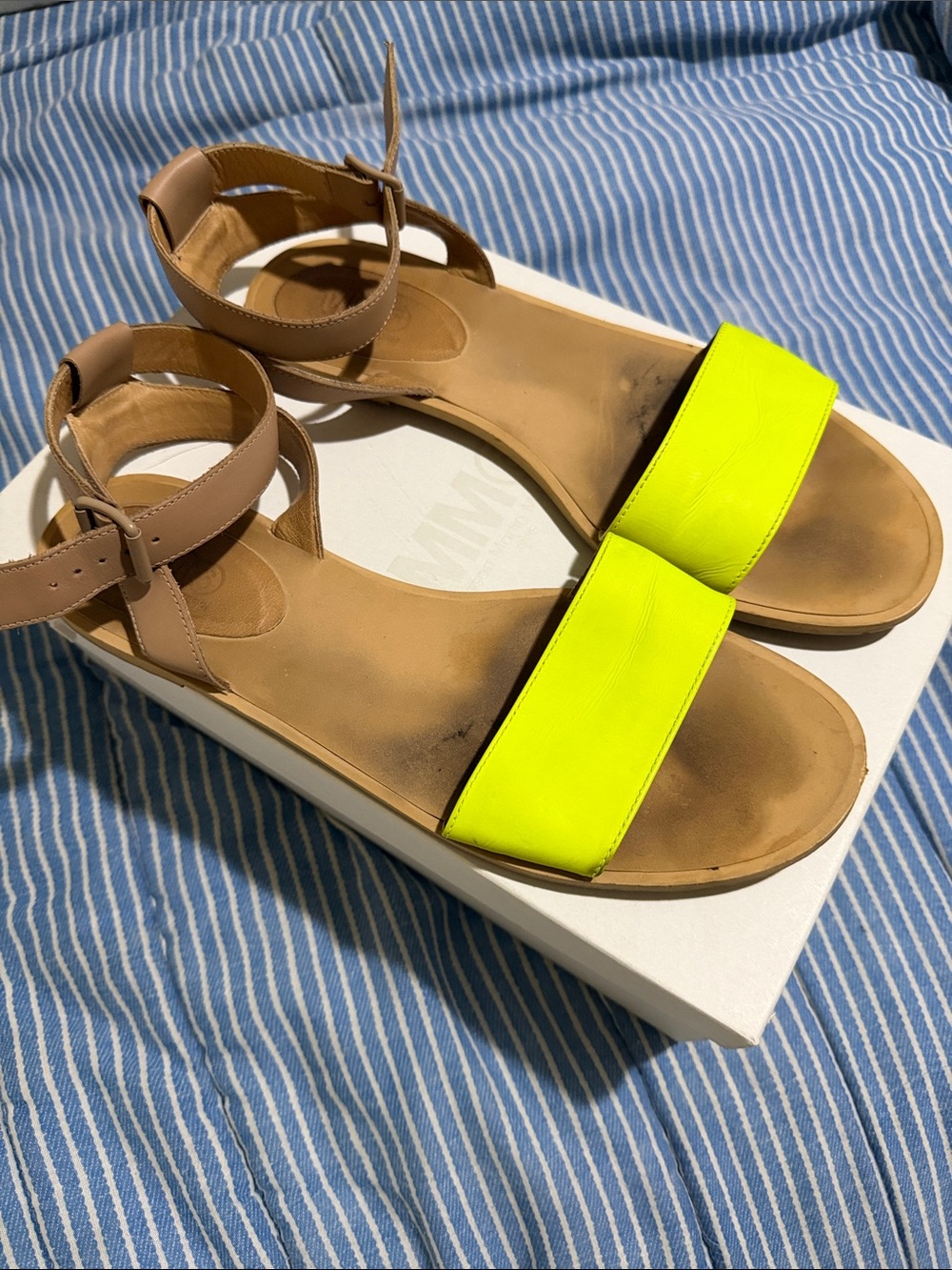 MM6 Maison Martin Margiela Neon Yellow and Tan Ankle-Strap Sandals